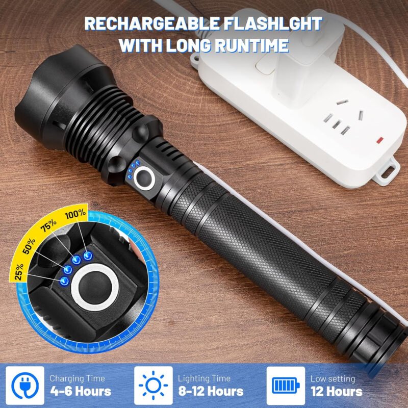 Cinlinso Flashlights High Lumens Rechargeable, 990,000 Lumens Super Bright Led Flashlight, Flash Light with 5 Modes, IPX6 Waterproof, Handheld Powerful Flashlight for hu∩ting, Camping, Emergencies