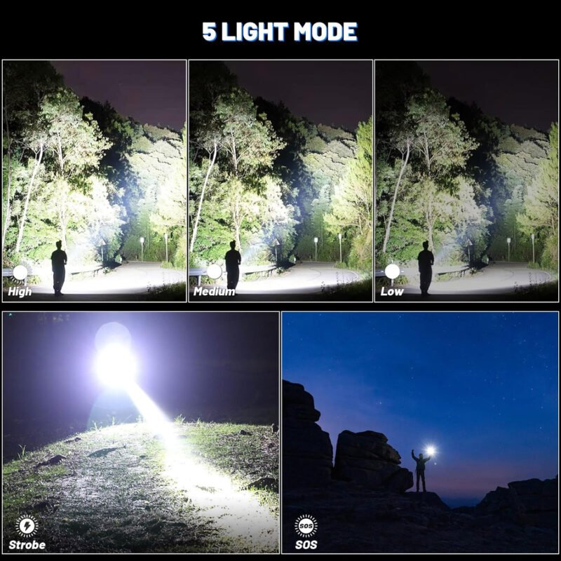 Cinlinso Flashlights High Lumens Rechargeable, 990,000 Lumens Super Bright Led Flashlight, Flash Light with 5 Modes, IPX6 Waterproof, Handheld Powerful Flashlight for hu∩ting, Camping, Emergencies