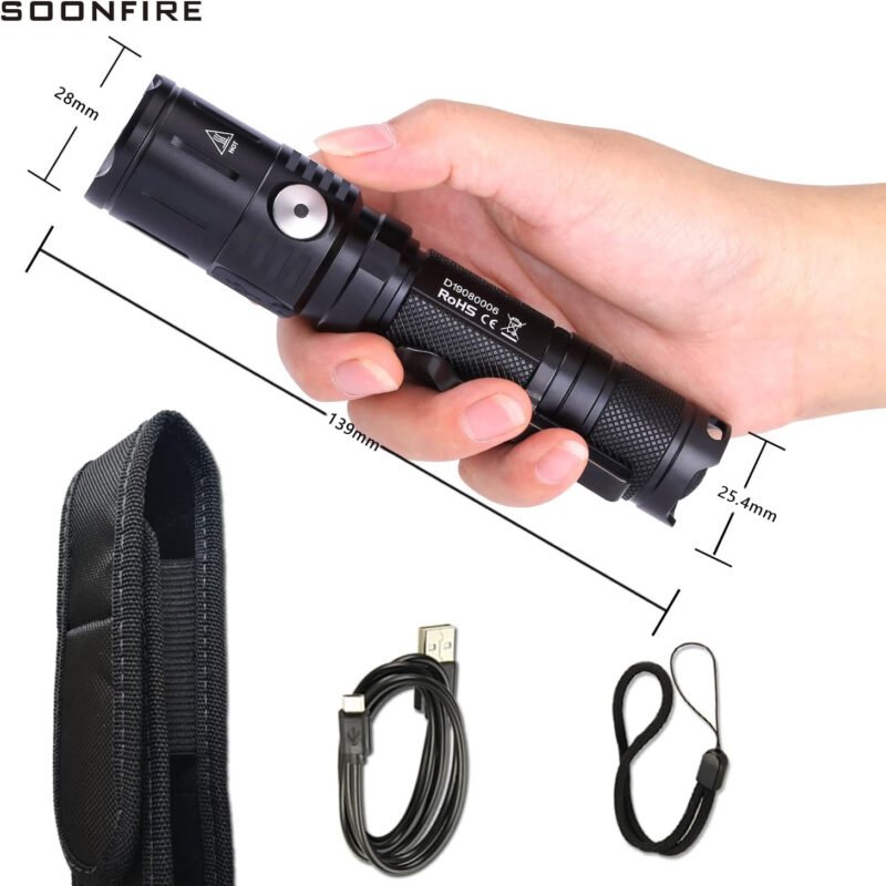 MX65 Tactical Flashlight 1060 Lumens Built-in a Fast Charging Rechargeable LED Handheld Flashlights 5 Brightness Waterproof Flashlight