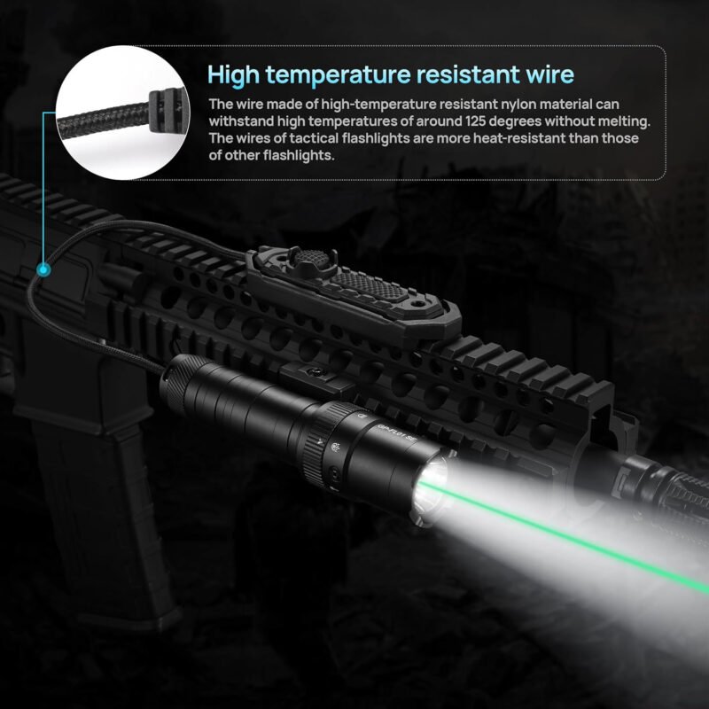2000 Lumen Tactical Flashlight, Aircraft Aluminum LED Weapon Light, Long Runtime 90 Minutes Picatinny Laser Light, Rifle Flashlight with Momentary Strobe Function, Long Gun Light with Remote Switch