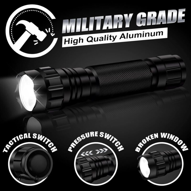 TDT 2500 Lumen Tactical Flashlight with Picatinny Rails Mount and Pressure Switch, Picatinny Flashlight with IPX7 Waterproof, 5 Modes Super Bright, 2 Switch Modes for Tactical and Outdoor Scene