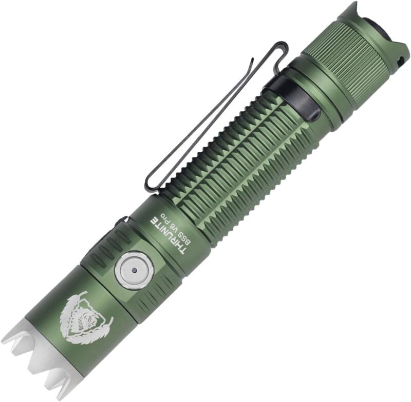 ThruNite BSS V6 Pro Tactical Flashlight, USB-C Rechargeable LED Flashlight, High 1705 Lumens, 6 Light Modes, Dual Switches Bright Flashlights, Dark Green – CW