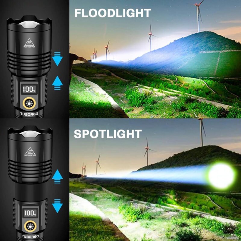 Rechargeable Flashlights High lumens, 900000LM Super Bright LED Tactical Flashlight, Zoomable, IPX6 Waterproof, 6 Modes, Powerful Handheld Flash Light for Emergencies, Camping, Hiking