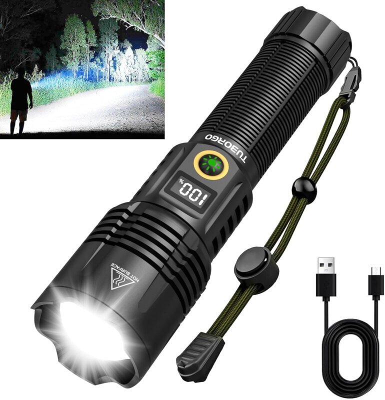 Rechargeable Flashlights High lumens, 900000LM Super Bright LED Tactical Flashlight, Zoomable, IPX6 Waterproof, 6 Modes, Powerful Handheld Flash Light for Emergencies, Camping, Hiking