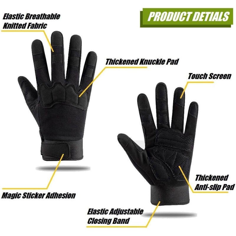 HYCOPROT Full Finger Gloves, Touch Screen Knuckle Protective Breathable Lightweight Outdoor Gloves