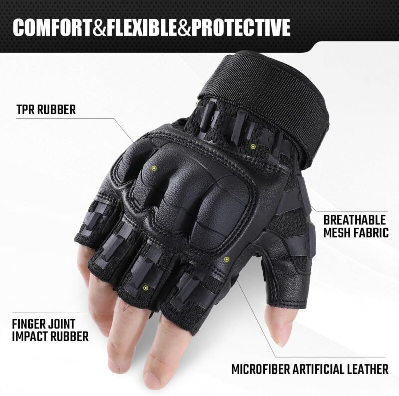 AXBXCX Tactical Fingerless Gloves for Men – Ultimate Impact Protection, Non-Slip & Breathable