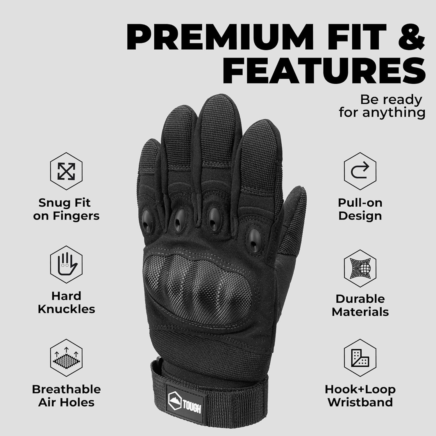 Tough Outdoors Tactical Gloves – with Impact Protection – Breathable & Adjustable