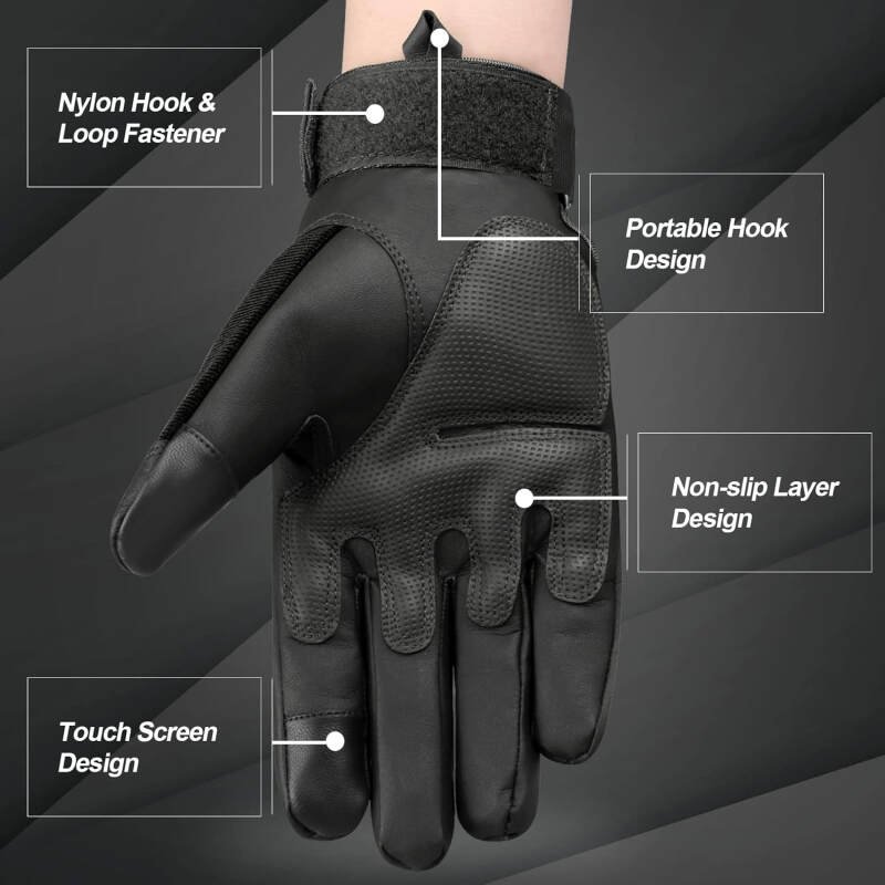 Motorcycle Gloves for Men Hard Knuckle Protective Tactical Leather Glove