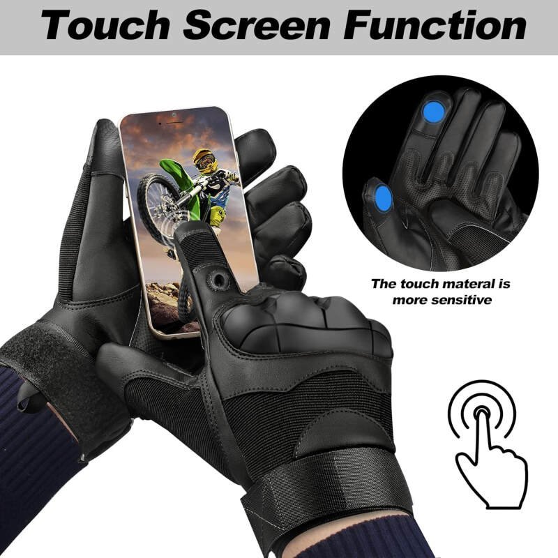 Motorcycle Gloves for Men Hard Knuckle Protective Tactical Leather Glove