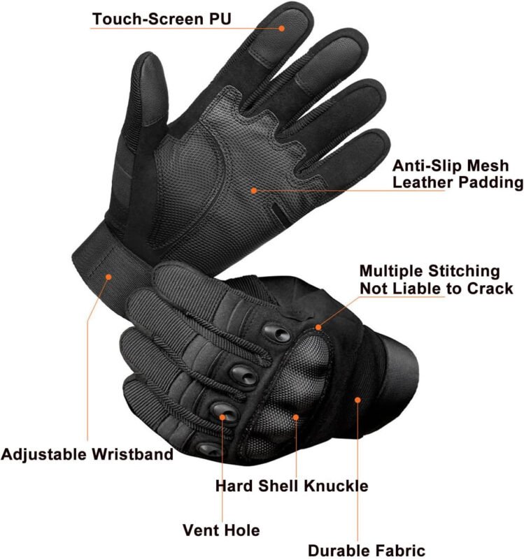 2 Pair  Gloves, Hard Knuckle Touchscreen Tactical Gloves, Black Full Finger Gloves for Men