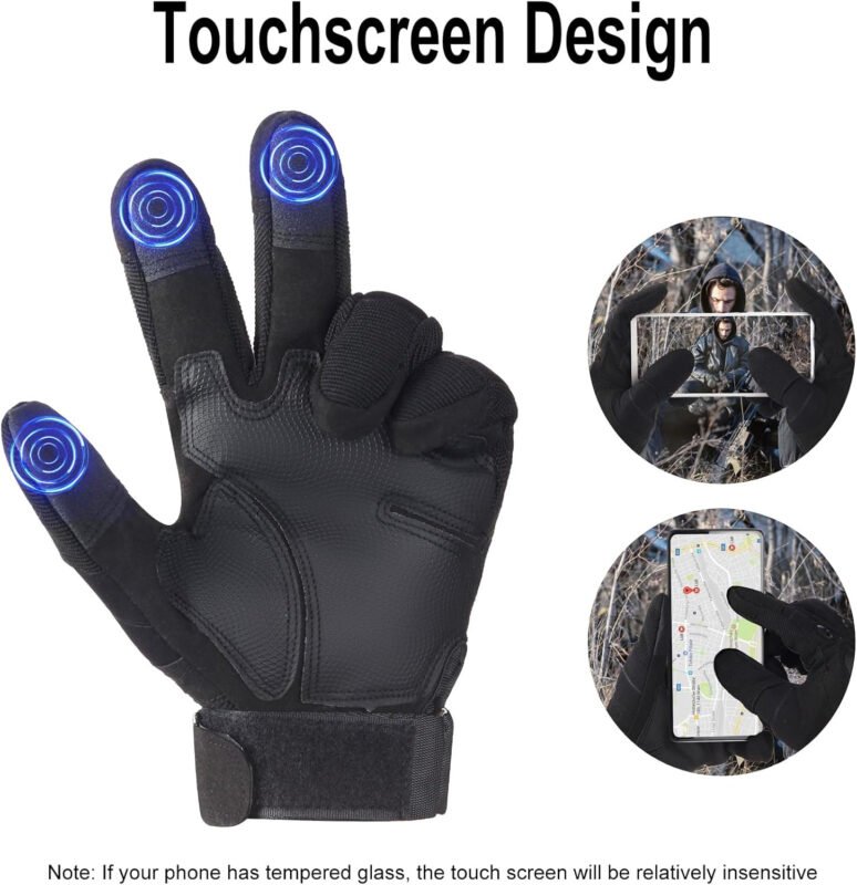2 Pair  Gloves, Hard Knuckle Touchscreen Tactical Gloves, Black Full Finger Gloves for Men