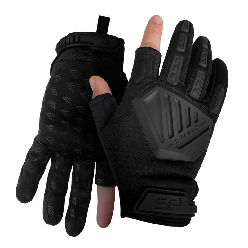 Glove Station The Shooter Work Tactical Gloves – Black (Medium), Suede Leather Palm, Knuckle Protection for Men, 2 Fingerless Design
