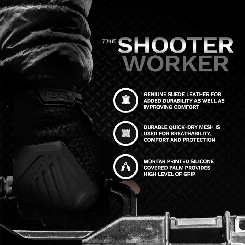 Glove Station The Shooter Work Tactical Gloves – Black (Medium), Suede Leather Palm, Knuckle Protection for Men, 2 Fingerless Design