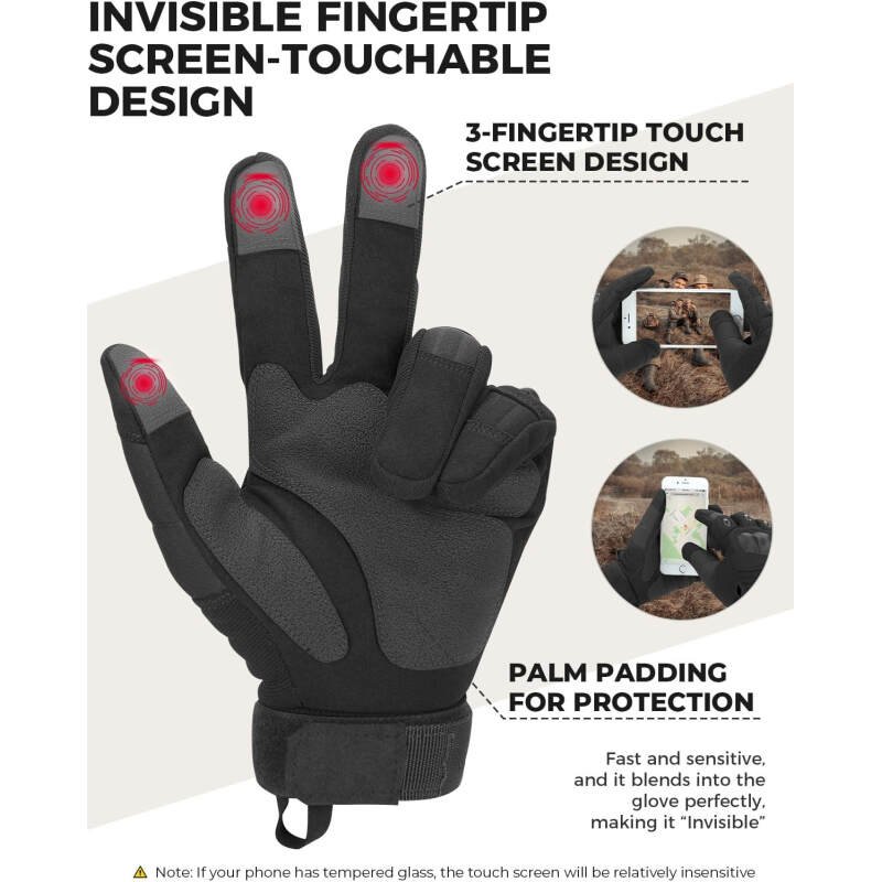 KEMIMOTO Tactical Gloves for Men, Touchscreen Motorcycle Gloves with Hard Shell & Palm Padding for Sports Motorcycle Cycling Tactical  Paintball Hunting Hiking Camping Climbing