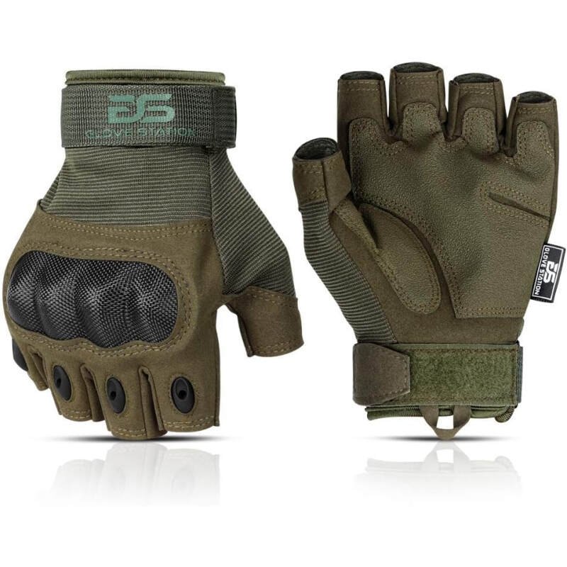 Glove Station- Fingerless Knuckle Tactical Gloves for Men – Motorcycle Gloves for Tactical Shooting, , Hunting, Police Work and Hiking