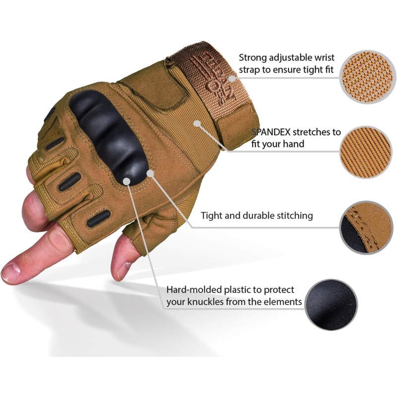 TitanOPS Fingerless ard Knuckle Motorcycle Hunting Tactical Training Shooting Outdoor Gloves