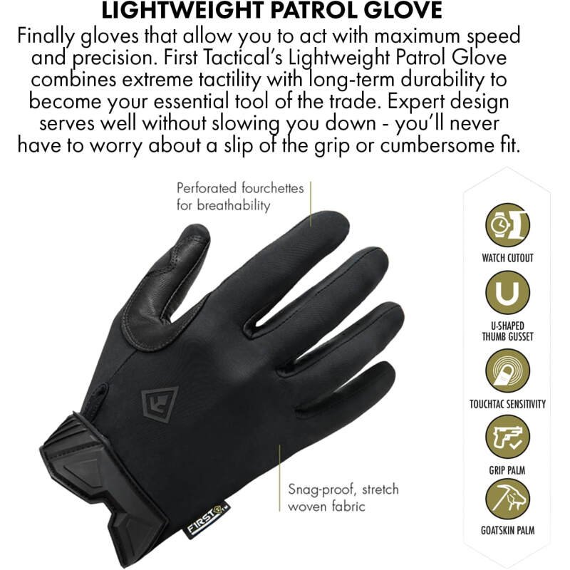 First Tactical Men’s Lightweight Patrol Glove | Skin Tight Goatskin Palm with Touchscreen Capability