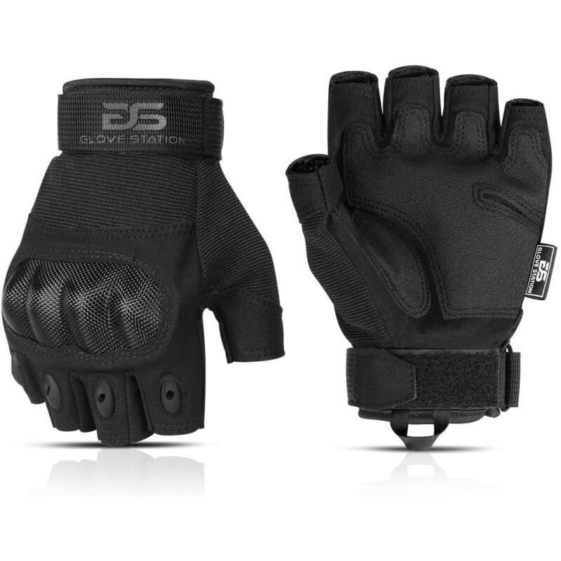 Glove Station- Fingerless Knuckle Tactical Gloves for Men – Motorcycle Gloves for Tactical Shooting, , Hunting, Police Work and Hiking