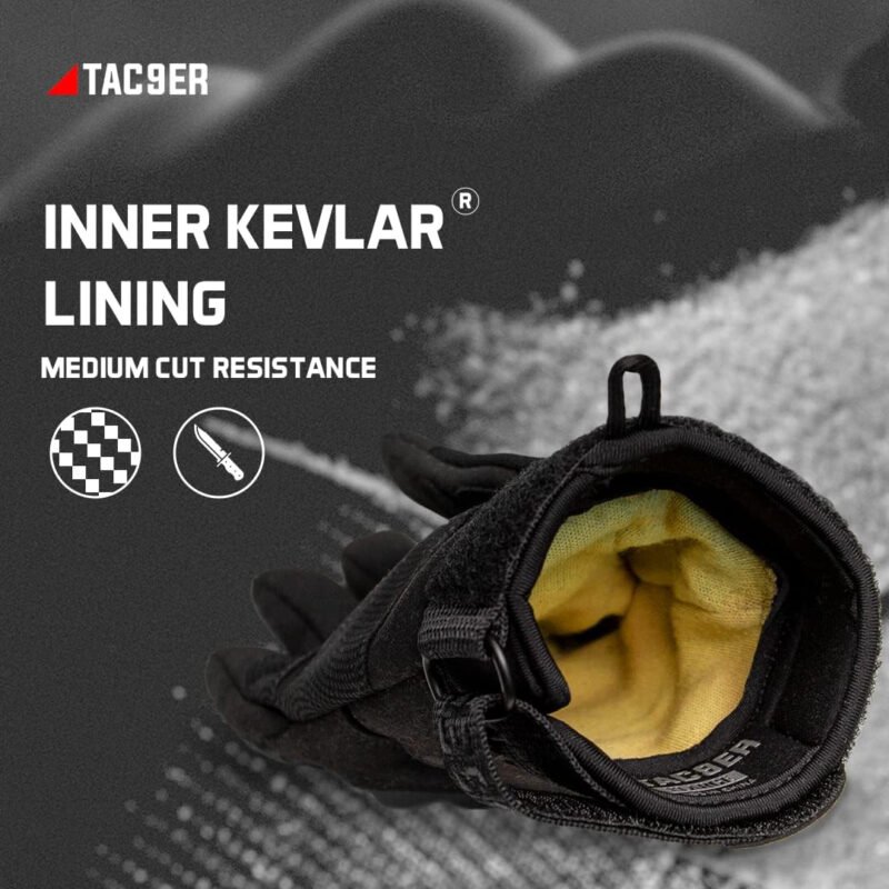 Kevlar Lined Tactical Gloves – Full Hand Protection Black Tactical Gloves, Cut and Temperature Resistant, Motorcycle Gloves, Touchscreen Friendly, Paintball and  Gloves for Men and Women