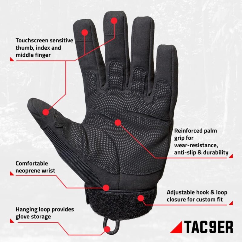Kevlar Lined Tactical Gloves – Full Hand Protection Black Tactical Gloves, Cut and Temperature Resistant, Motorcycle Gloves, Touchscreen Friendly, Paintball and  Gloves for Men and Women