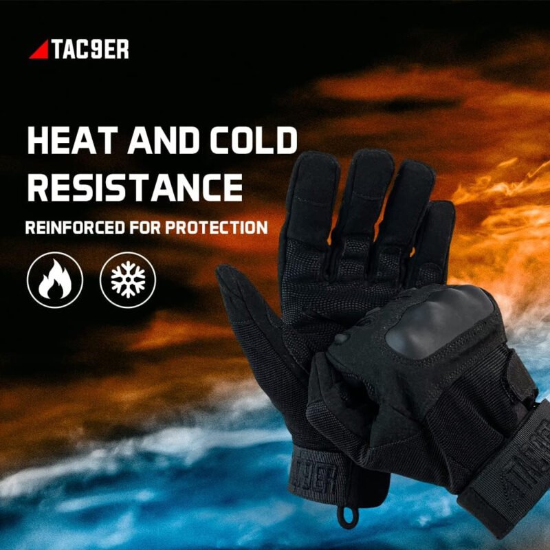 Kevlar Lined Tactical Gloves – Full Hand Protection Black Tactical Gloves, Cut and Temperature Resistant, Motorcycle Gloves, Touchscreen Friendly, Paintball and  Gloves for Men and Women
