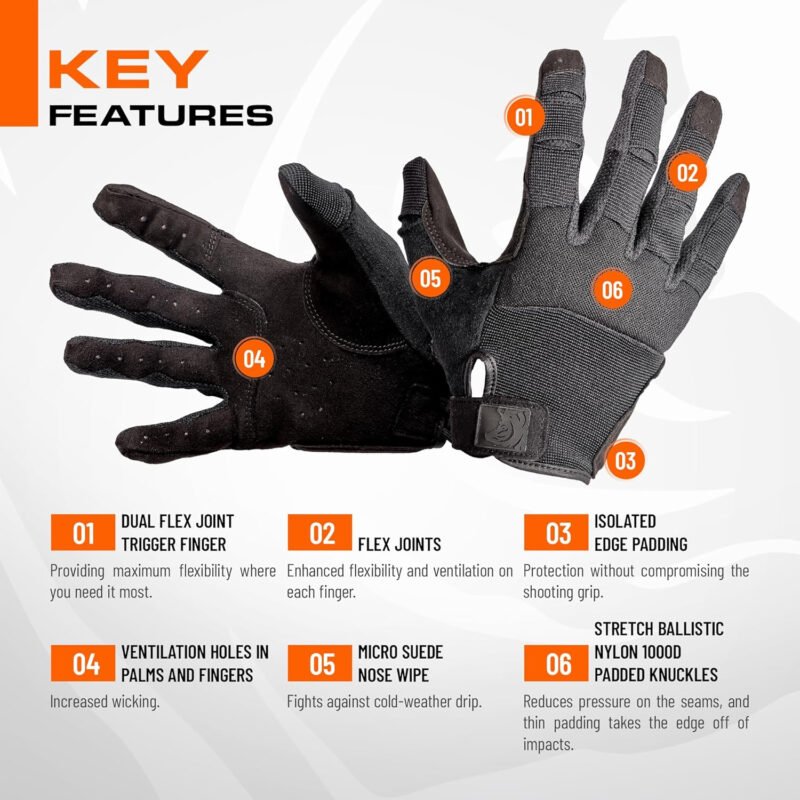 PIG Alpha Full Dexterity Tactical Gloves for Shooting, Touchscreen Compatible, Breathable, 1 Pair