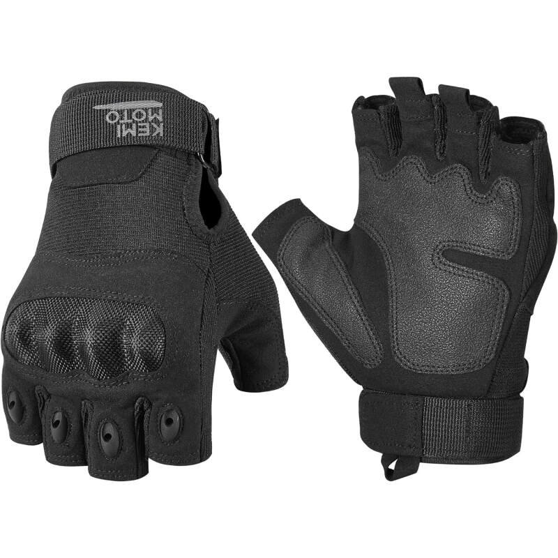 KEMIMOTO Fingerless Tactical Gloves for Men, Motorcycle Gloves for Outdoor Work Sports, Fingerless Cycling Gloves for Hunting Hiking Camping