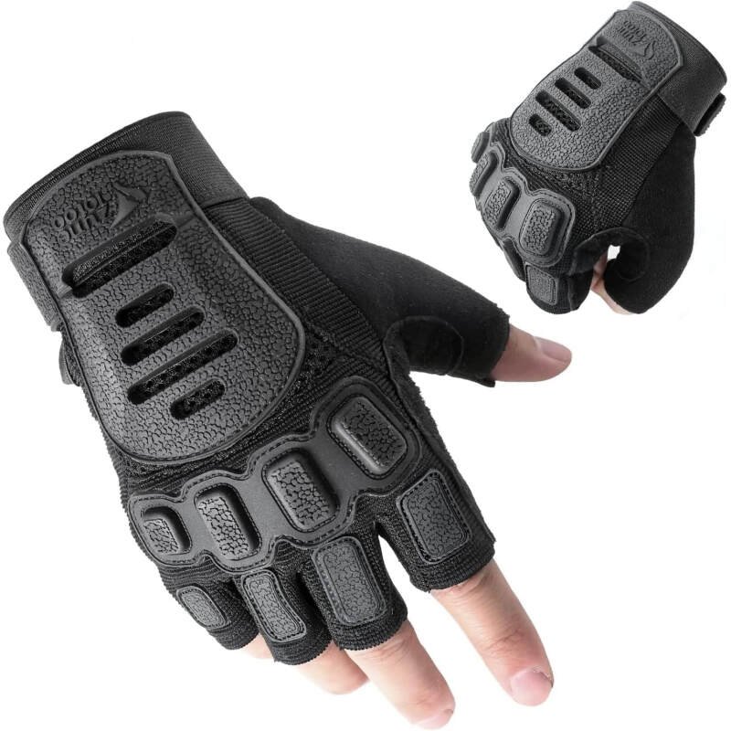 ZUNE LOTOO Fingerless Tactical Gloves Men with TPR Impact Protection & EVA Palm Padded, Half Finger Gloves for Motorcycle Work Paintball  Range(Black)