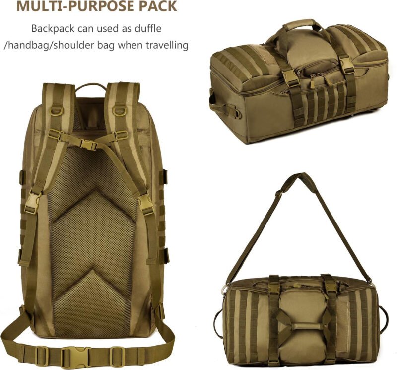 ArcEnCiel60L Outdoor Tactical Duffel Backpack Military Waterproof Suitcase Sport Luggage Hiking Camping Bag（Rain Cover+Patch）
