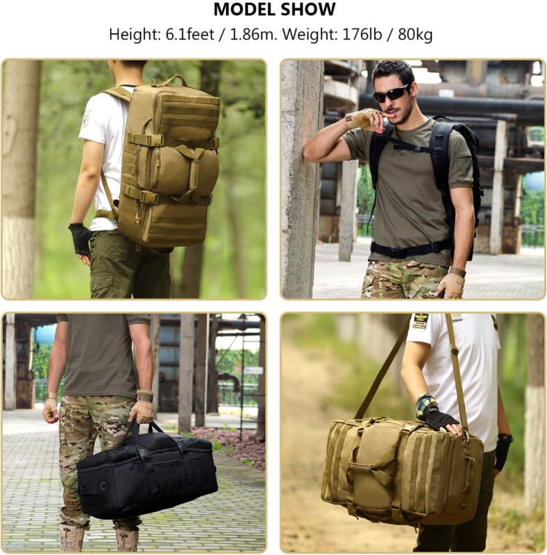 ArcEnCiel60L Outdoor Tactical Duffel Backpack Military Waterproof Suitcase Sport Luggage Hiking Camping Bag（Rain Cover+Patch）