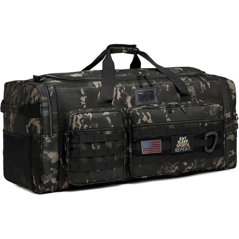 130L Extra Large Duffle Bag for Men, Heavy Duty Duffle Bag for Travel, Large Sports Gym Equipment Bag for Hockey Football Soccer Baseball Basketball & Team training, Dark Camo