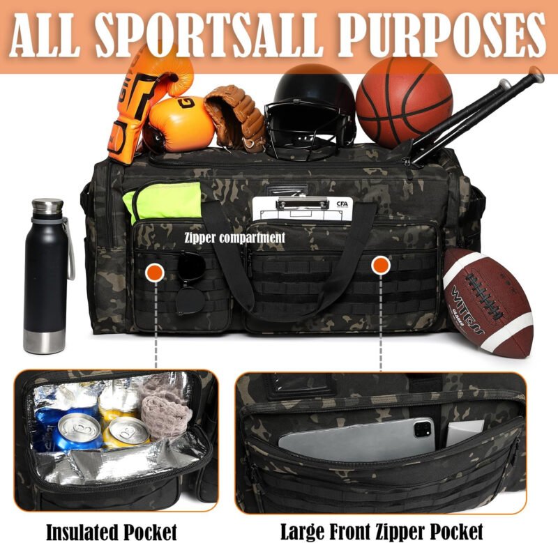 130L Extra Large Duffle Bag for Men, Heavy Duty Duffle Bag for Travel, Large Sports Gym Equipment Bag for Hockey Football Soccer Baseball Basketball & Team training, Dark Camo
