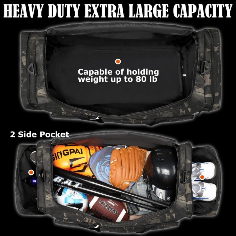 130L Extra Large Duffle Bag for Men, Heavy Duty Duffle Bag for Travel, Large Sports Gym Equipment Bag for Hockey Football Soccer Baseball Basketball & Team training, Dark Camo