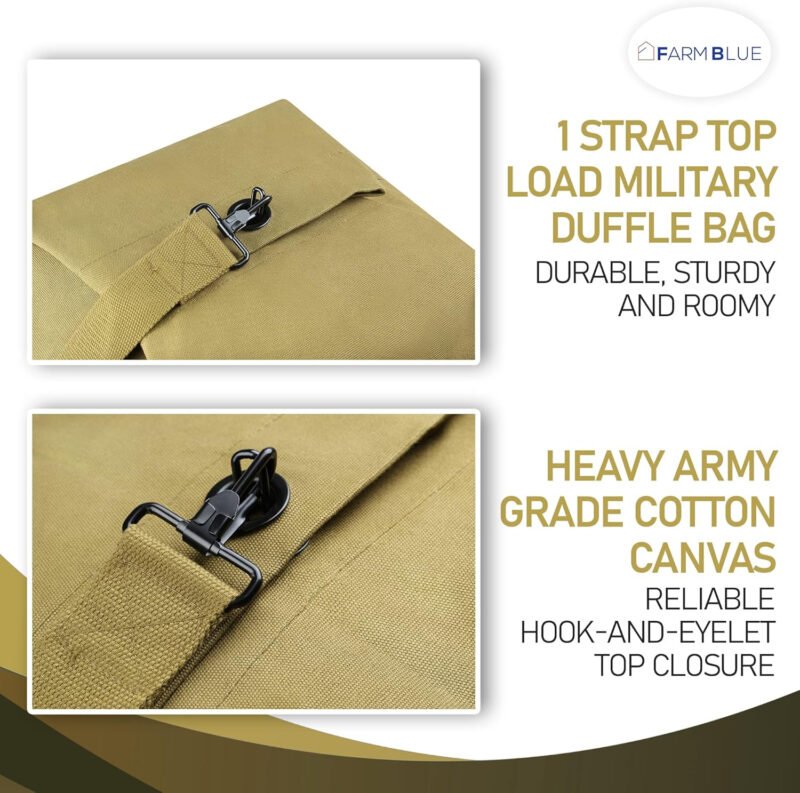 Farm Blue Top Load Duffle Bag – XX Large Military Duffel- Heavy Grade Cotton Canvas Army Laundry Bag – Men Women & Students- Top Loading Tactical Gear Sack – 30″ x 50″ (OD Green-XXL)