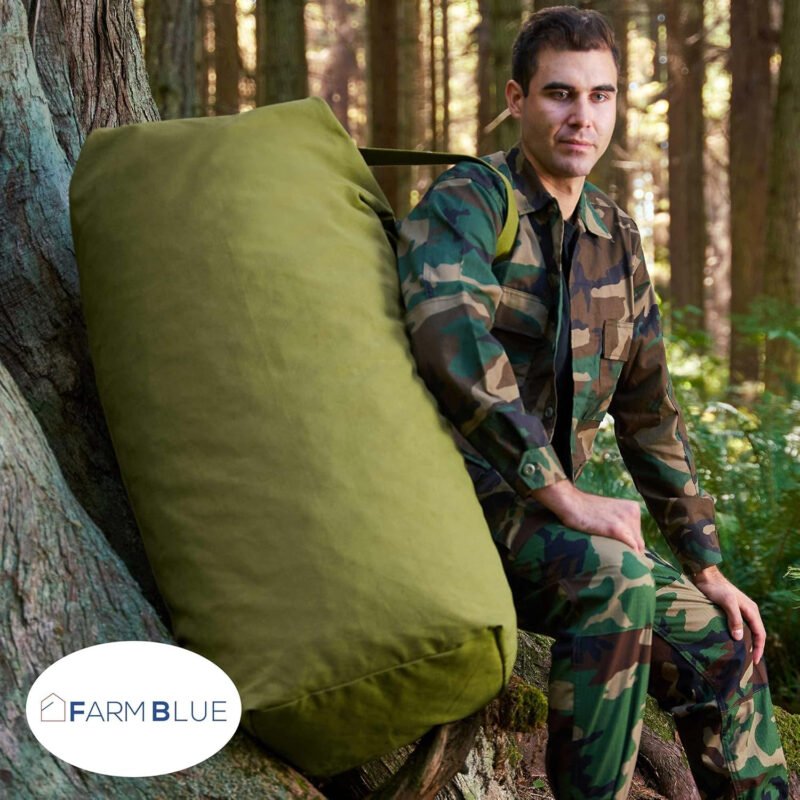 Farm Blue Top Load Duffle Bag – XX Large Military Duffel- Heavy Grade Cotton Canvas Army Laundry Bag – Men Women & Students- Top Loading Tactical Gear Sack – 30″ x 50″ (OD Green-XXL)