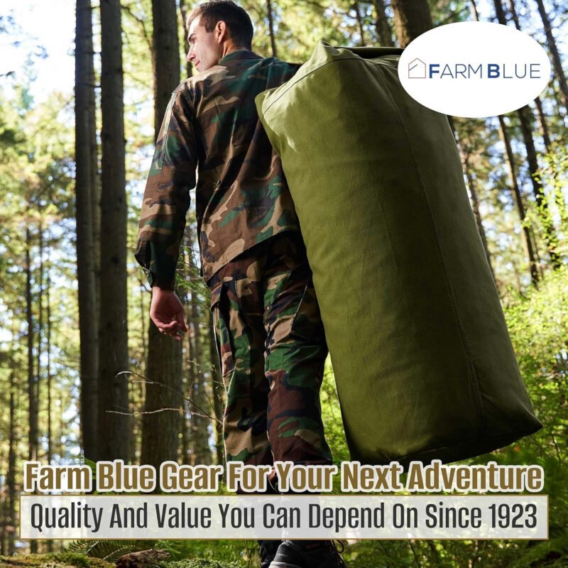 Farm Blue Top Load Duffle Bag – XX Large Military Duffel- Heavy Grade Cotton Canvas Army Laundry Bag – Men Women & Students- Top Loading Tactical Gear Sack – 30″ x 50″ (OD Green-XXL)