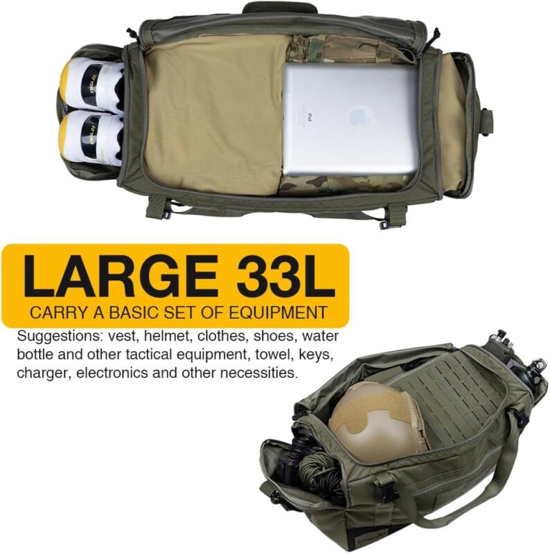 IDOGEAR Tactical Deployment Bag Military Duffle Bag 33L With Shoe Compartment Heavy-Duty Luggage Bag For Outdoor Hiking Traveling Camping(Ranger Green)