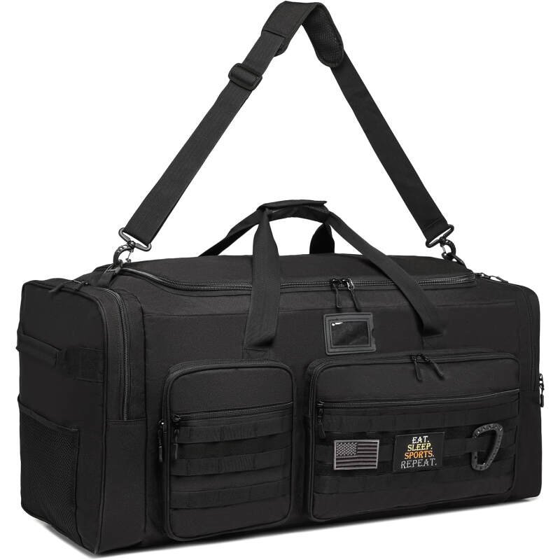 135L Large Military Tactical Duffle Bag, Travel Weekender Bag for Men Women, Sports Gym Bag with Insulated Pocket & Adjustable Strap, Black