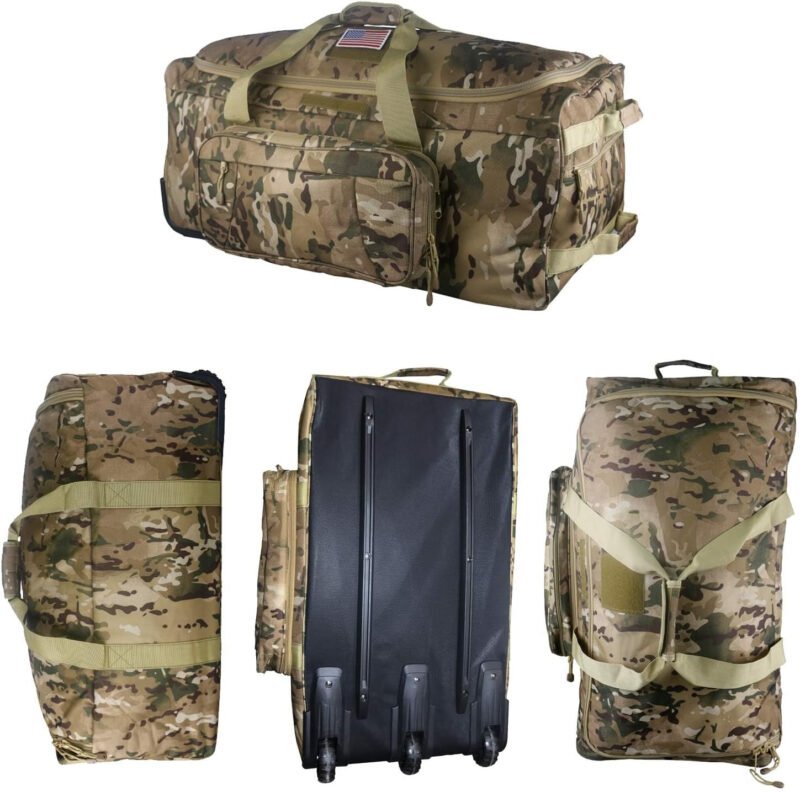 Military Wheeled Deployment Bag Large Tactical Heavy Duty Duffel Bag for Camping Hiking (Camo)