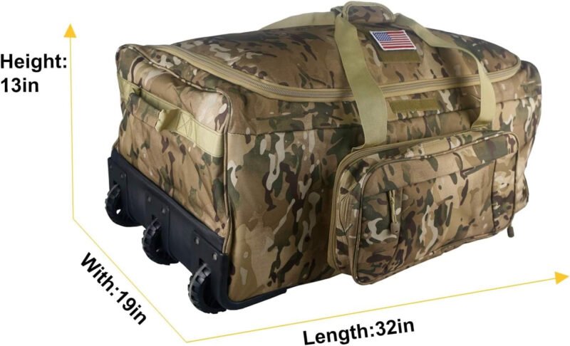 Military Wheeled Deployment Bag Large Tactical Heavy Duty Duffel Bag for Camping Hiking (Camo)