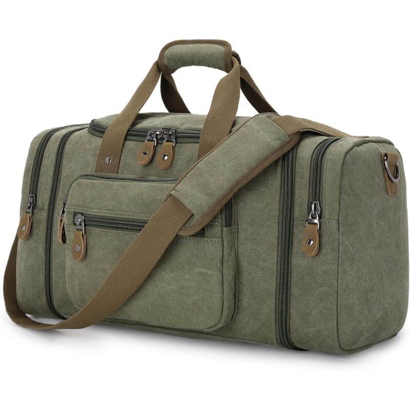 Gonex Canvas Duffle Bag for Travel 60L Duffel Overnight Weekender Bag (Army Green)