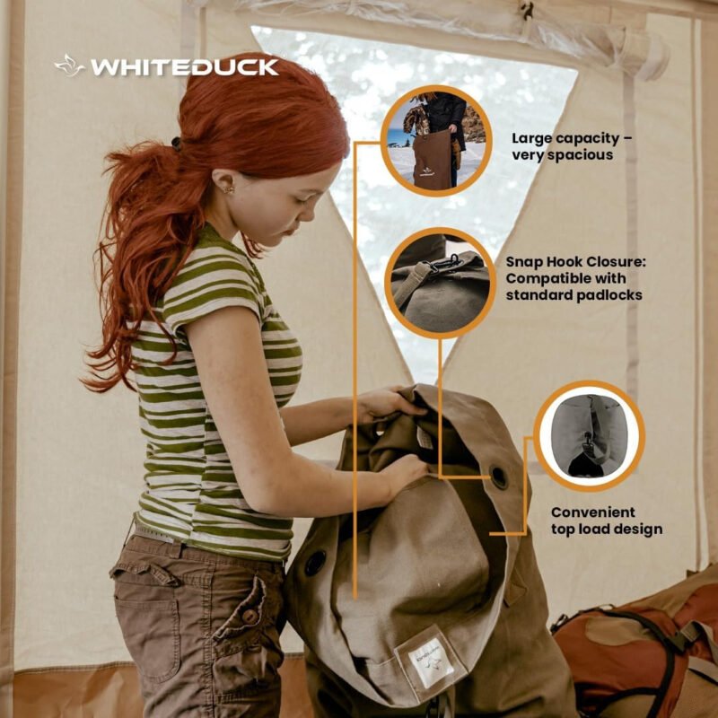 WHITEDUCK Top Load Canvas Folding Duffel Bag, Water Resistant Army Style Shoulder Bag for Men and Women- Gym, Sports, Travel, Hiking, Camping, Backpacking (Large 25″ x 42″,Olive)