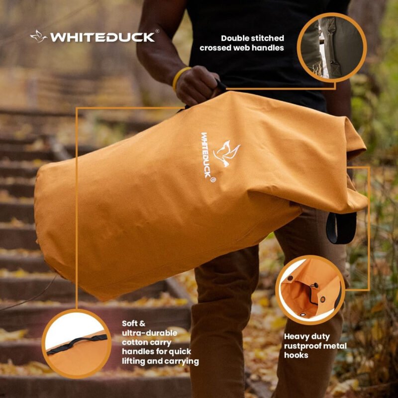WHITEDUCK Top Load Canvas Folding Duffel Bag, Water Resistant Army Style Shoulder Bag for Men and Women- Gym, Sports, Travel, Hiking, Camping, Backpacking (Large 25″ x 42″,Olive)