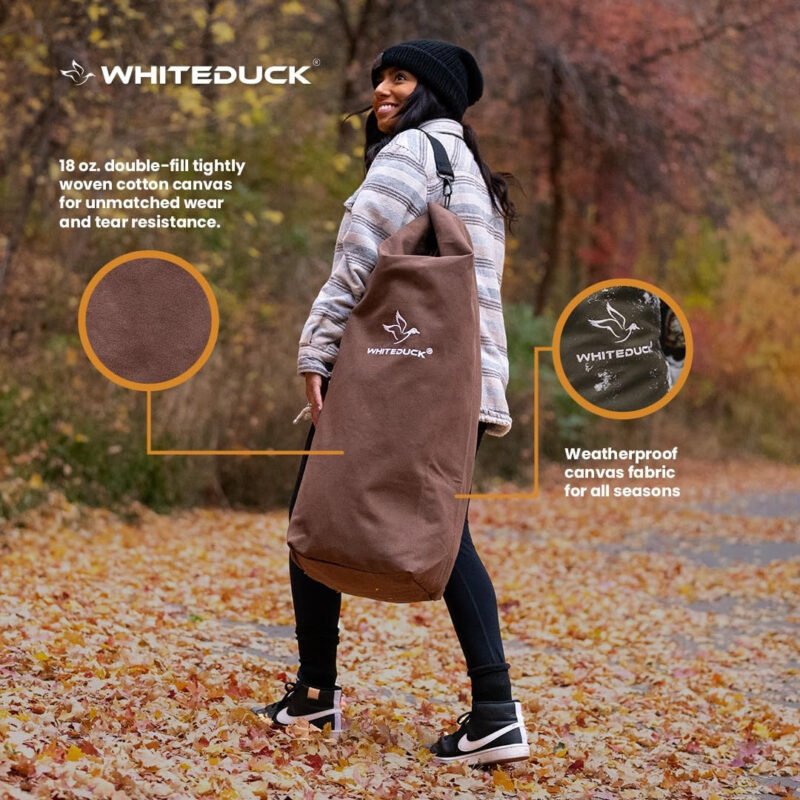 WHITEDUCK Top Load Canvas Folding Duffel Bag, Water Resistant Army Style Shoulder Bag for Men and Women- Gym, Sports, Travel, Hiking, Camping, Backpacking (Large 25″ x 42″,Olive)