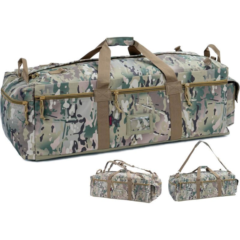Large Military Duffle Bag Tactical Gear Load Out Bag Deployment Cargo Bag Travel Sports Equipment Duffel Luggage Bag with Backpack Straps 90L