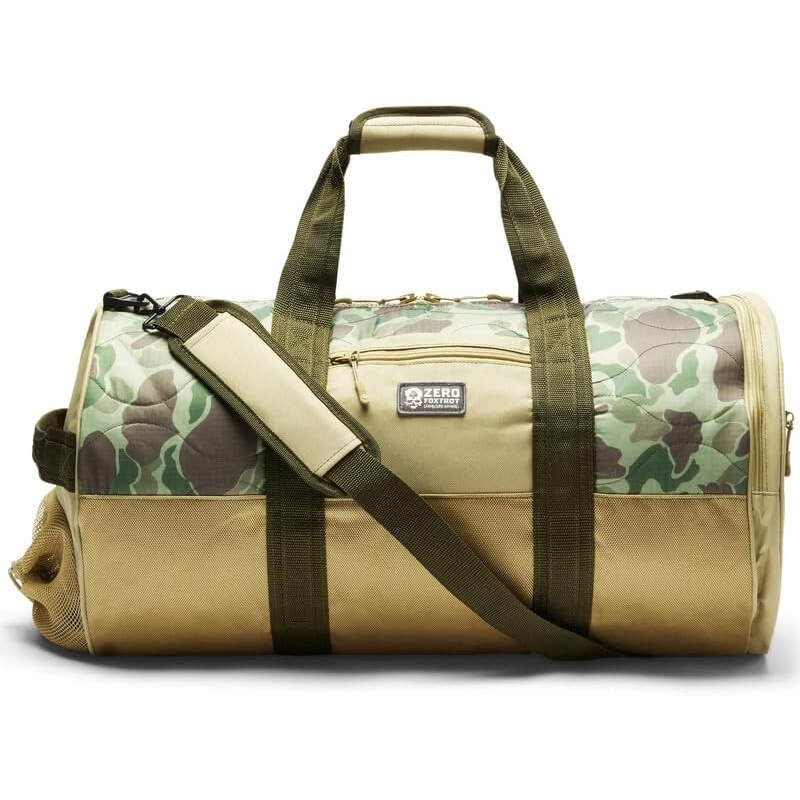 Zero Foxtrot Woobie Duffle Bag, large gym, travel, camping, overnight bag for men and women, military, tactical duffle with shoe compartment – 60L – Frogskin Jungle Camoflouge