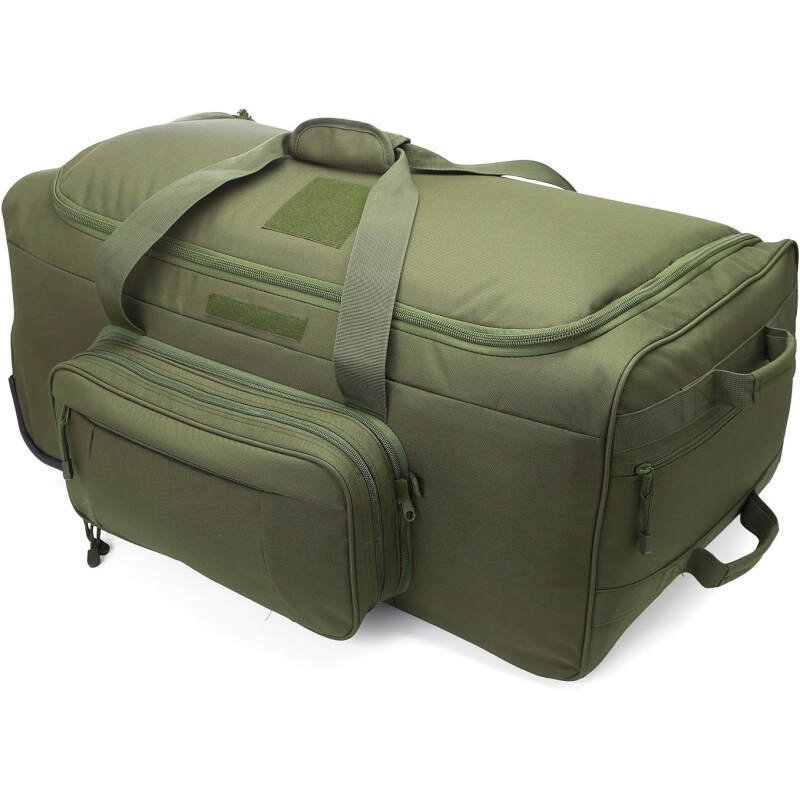 Deployment Bag with Wheels Military Duffle Bag Large Heavy-Duty Bags (FBM-GREEN)