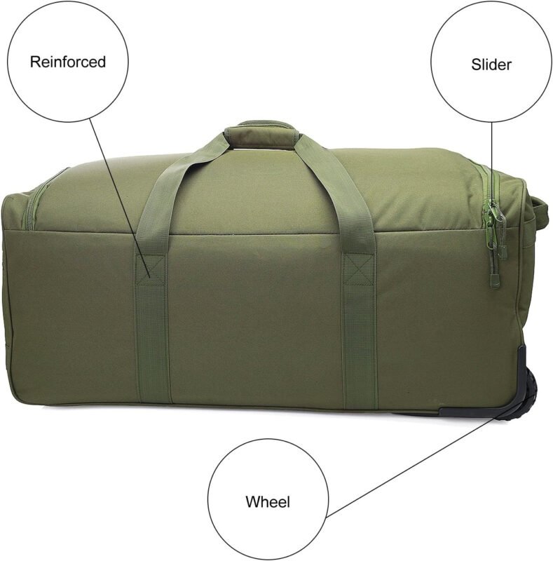 Deployment Bag with Wheels Military Duffle Bag Large Heavy-Duty Bags (FBM-GREEN)