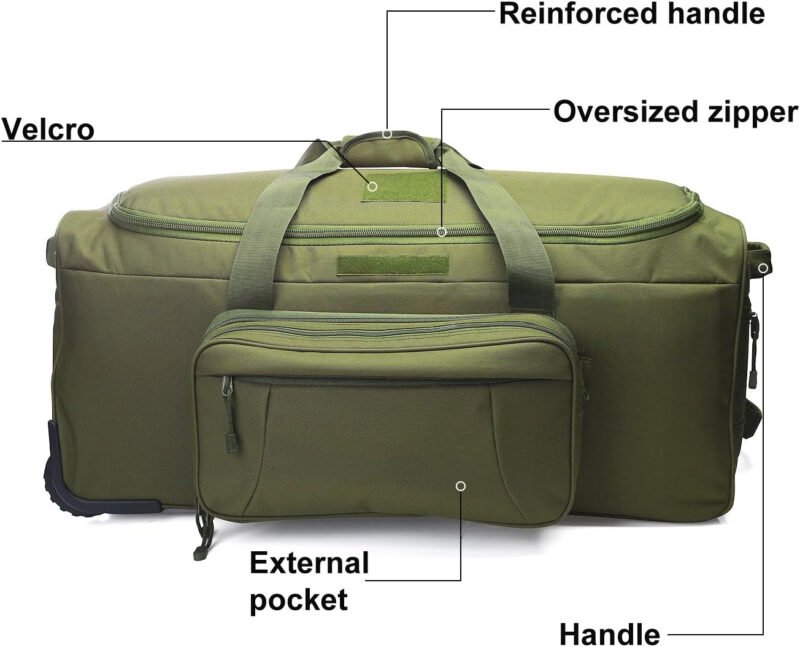 Deployment Bag with Wheels Military Duffle Bag Large Heavy-Duty Bags (FBM-GREEN)