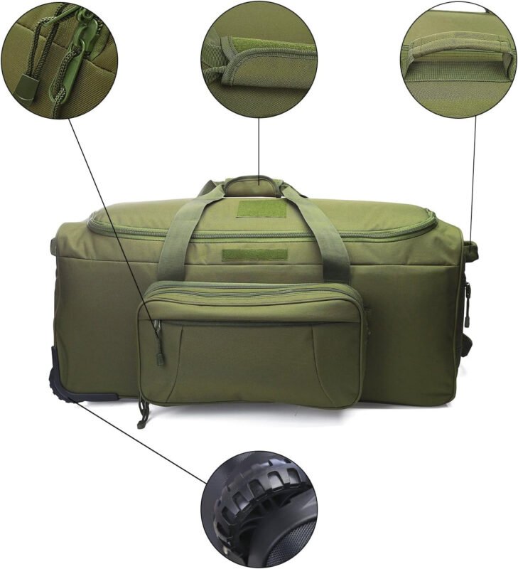 Deployment Bag with Wheels Military Duffle Bag Large Heavy-Duty Bags (FBM-GREEN)